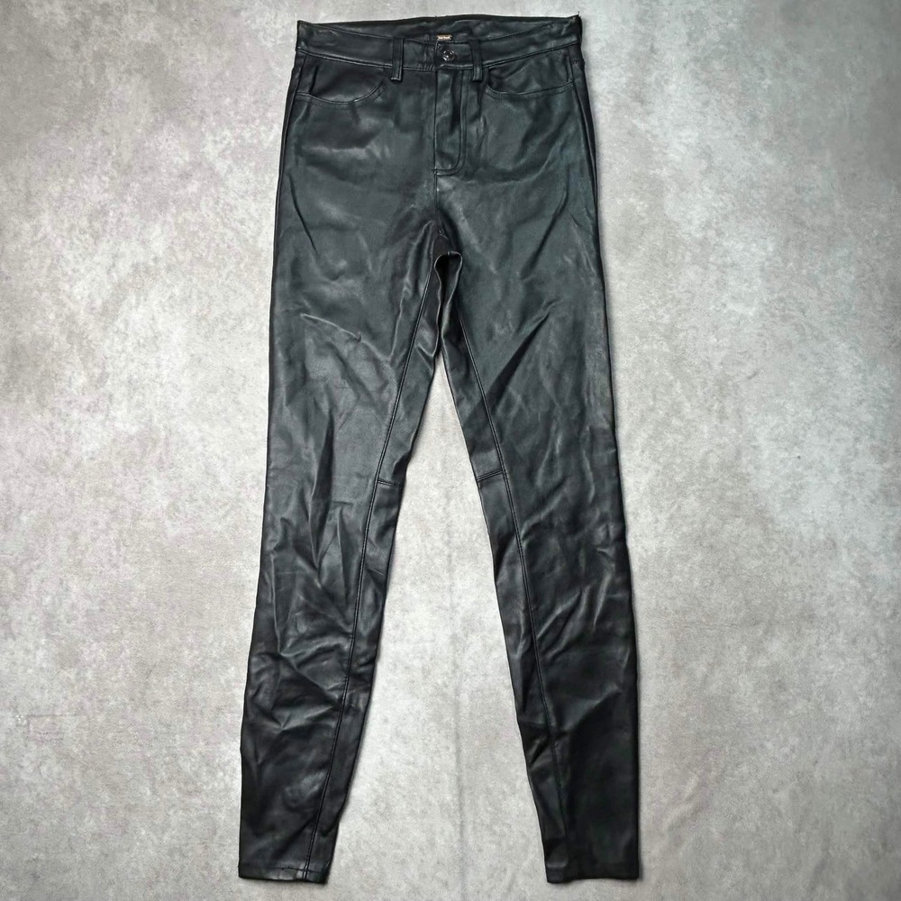 Free People Vegan Faux Leather Skinny Pants Black High Rise Size 26